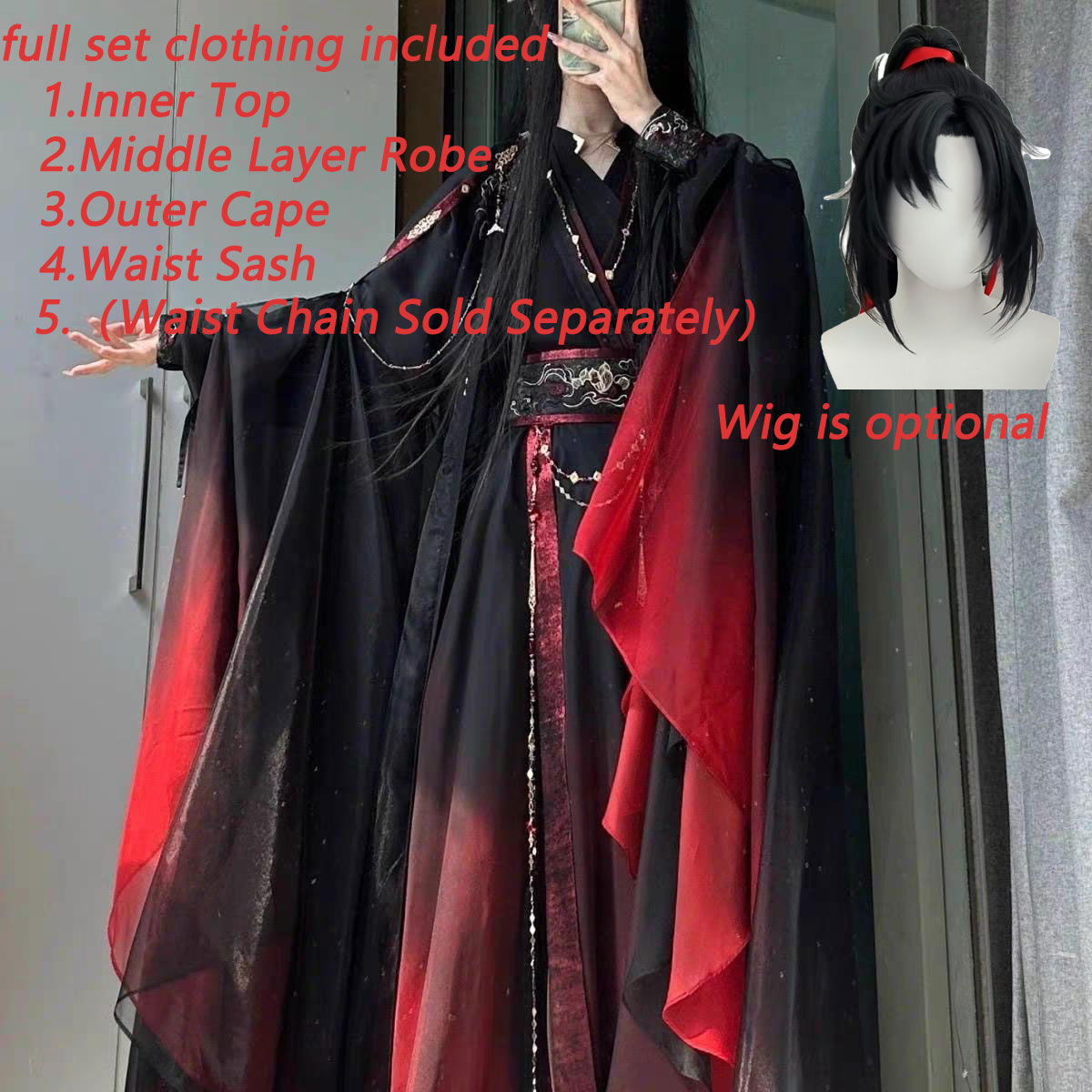 Anime Cosplay Red - Unisex Ancient Chinese Xianxia Robe 4Pcs